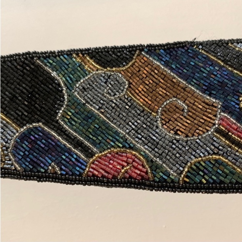 Vintage Belt Glass Beaded Multicolored Glam Waist Velcro Closure Adjustable